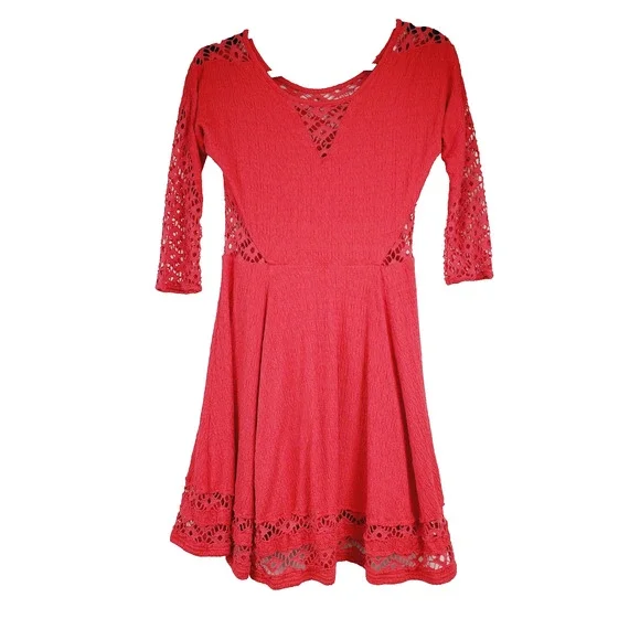 Free People Womens Small Red To The Point Lace Accent‎ Dress Party Festival Mini - Picture 2 of 16